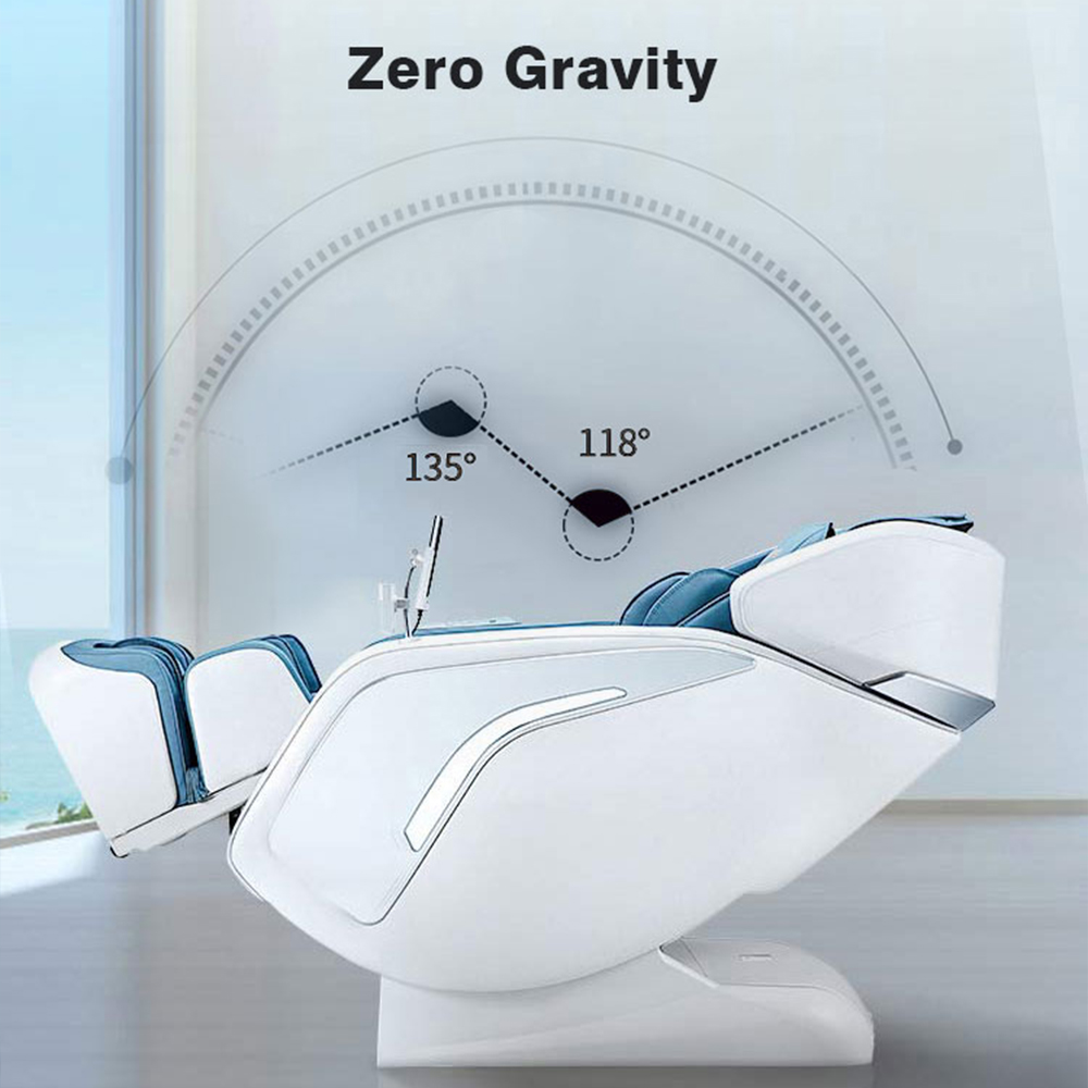 Luxuriöser 0-Gravity-Ganzkörpermassagesessel aus blauem Leder