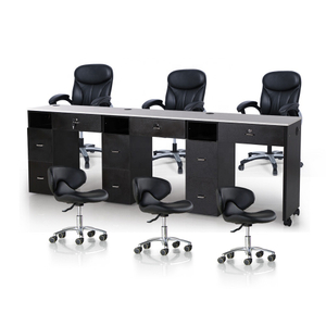 Französischer Luxus-Schönheitssalon-Möbel im modernen Stil, Quarzplatte, schwarz, dreifach, Nagelstation, Maniküretisch mit Rädern