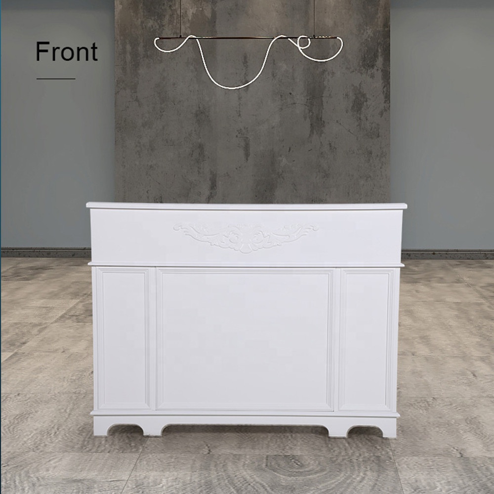 Moderne Luxus-Schönheitssalon-Möbel aus Holz, hochglänzend, weißer Front-Empfangstisch