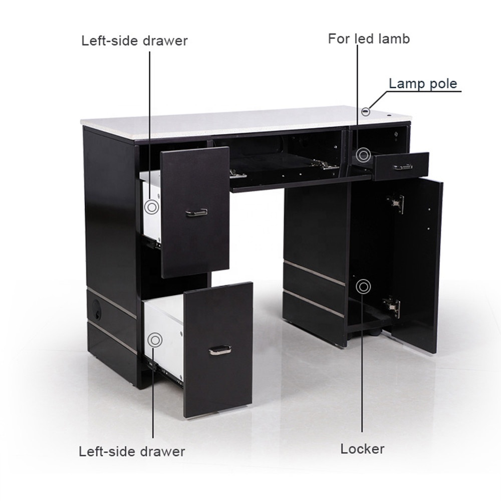 Kangmei European Luxury Modern Style Beauty Salon Möbel Quartz Top Black Painting Nail Station Maniküretisch