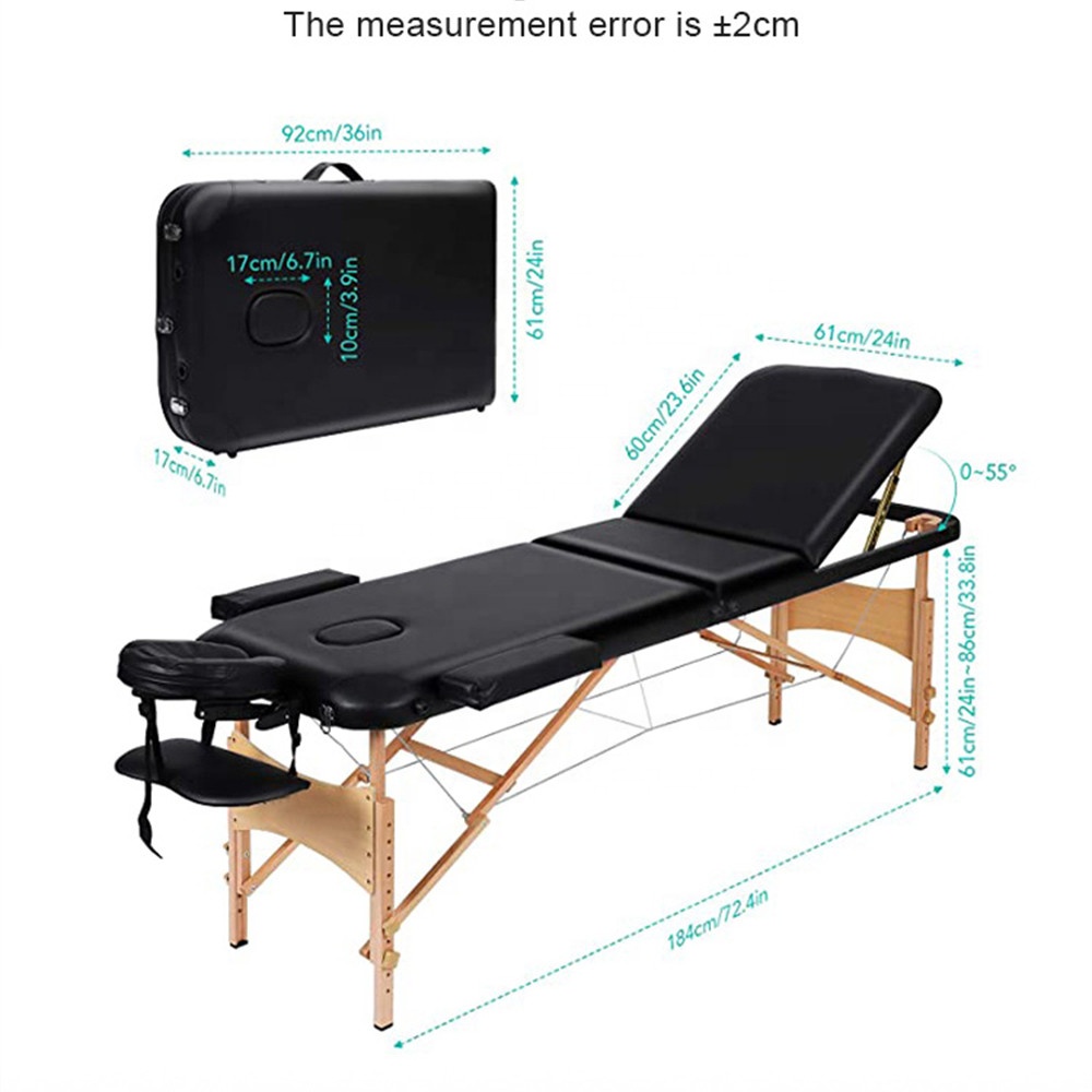 Therapie-Spa-Behandlungssalon Verstellbarer 3-fach klappbarer Massivholz-Schönheits-Leichtbau-Tätowierungs-Gesichtscouch-Tisch Tragbares Massagebett